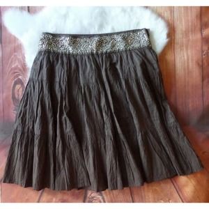 BCBGMAXAZRIA Brown Cotton Lined Gypsy Sequin Waist Skirt size S